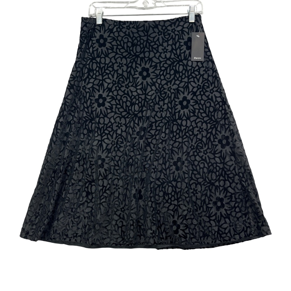 Espresso A Line Skirt Womens Large Black Floral Burnout‎ Velvet Whimsigoth Goth